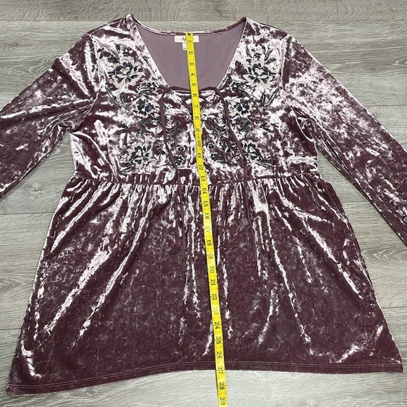 NWOT Style & Co Embroidered Lace Up Crushed Velvet Long Sleeve Blouse M - Picture 11 of 16